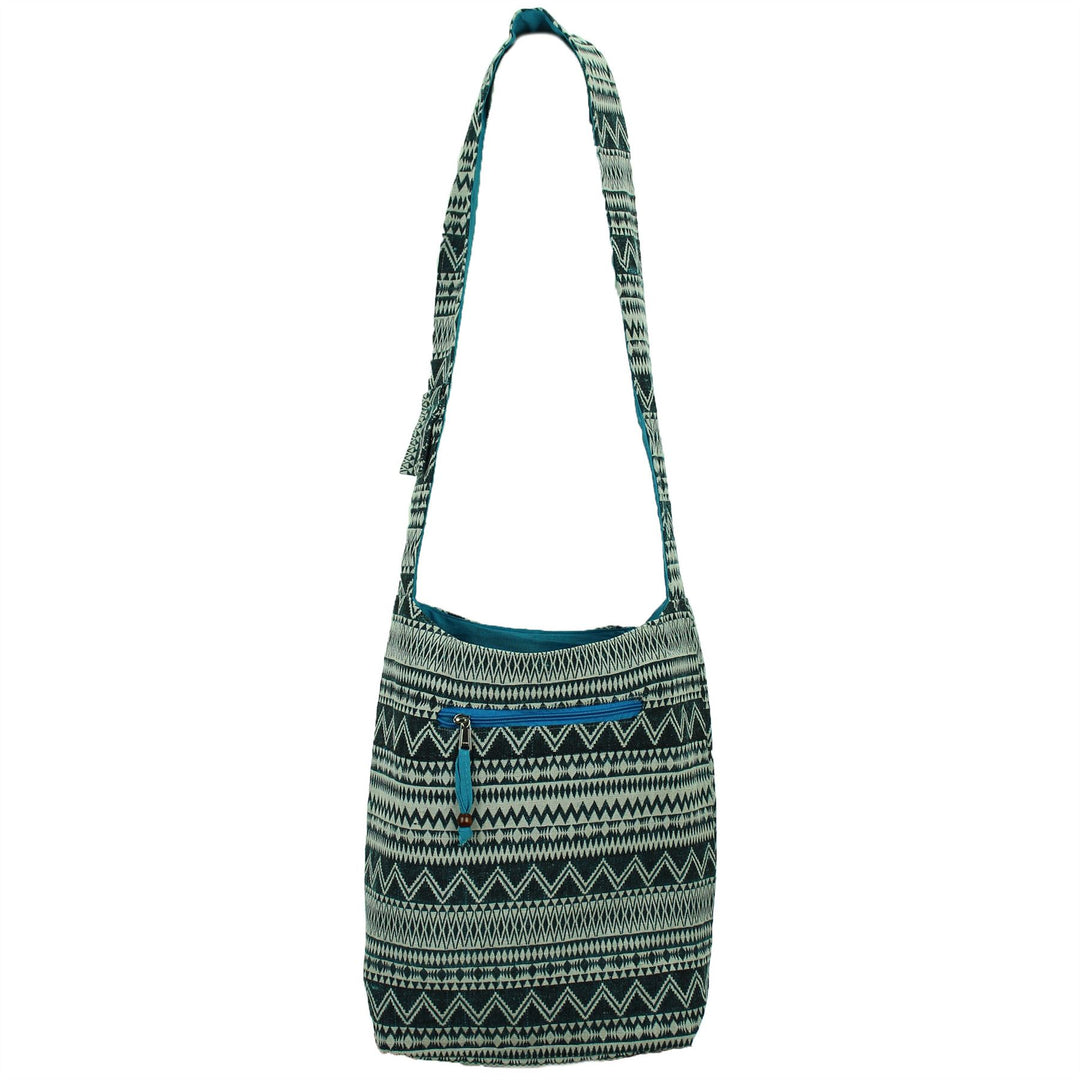 Cotton Canvas Sling Shoulder Bag - Turquoise