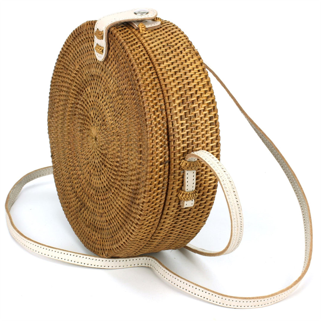 Loud Elephant Handwoven Round Rattan Bag - White Snap