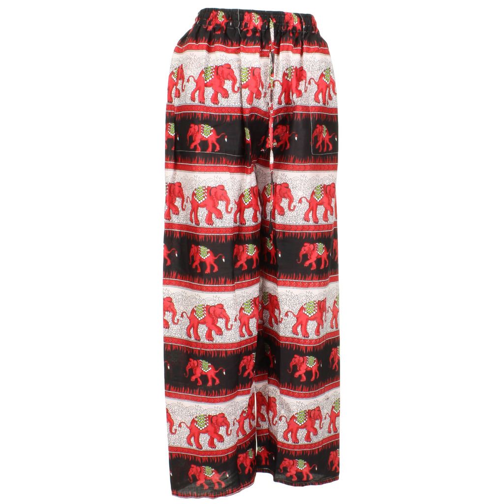 Elephant Print Ali Baba Trousers - Contrast Stripes (Red & Black)