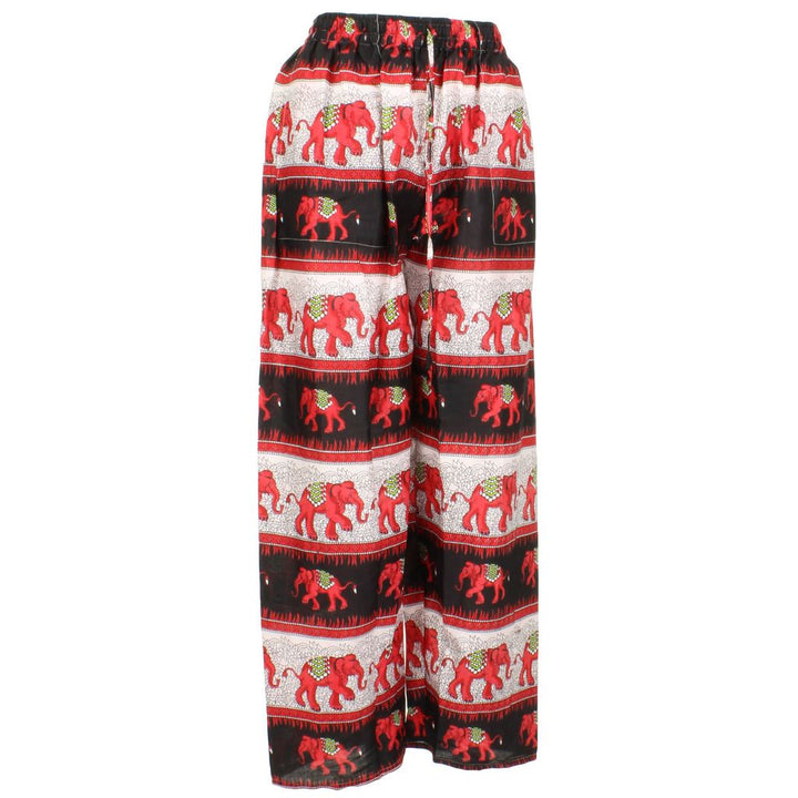 Elephant Print Ali Baba Trousers - Contrast Stripes (Red & Black)