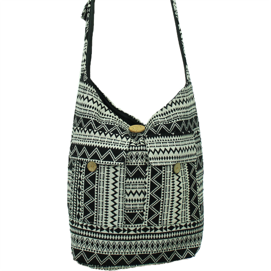 Cotton Canvas Sling Shoulder Bag - Black