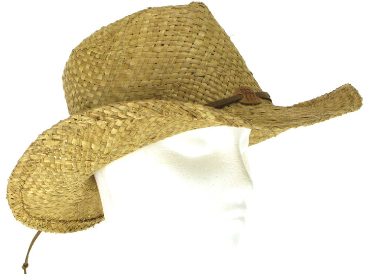 Straw Cowboy Hat with Three Horses Badge
