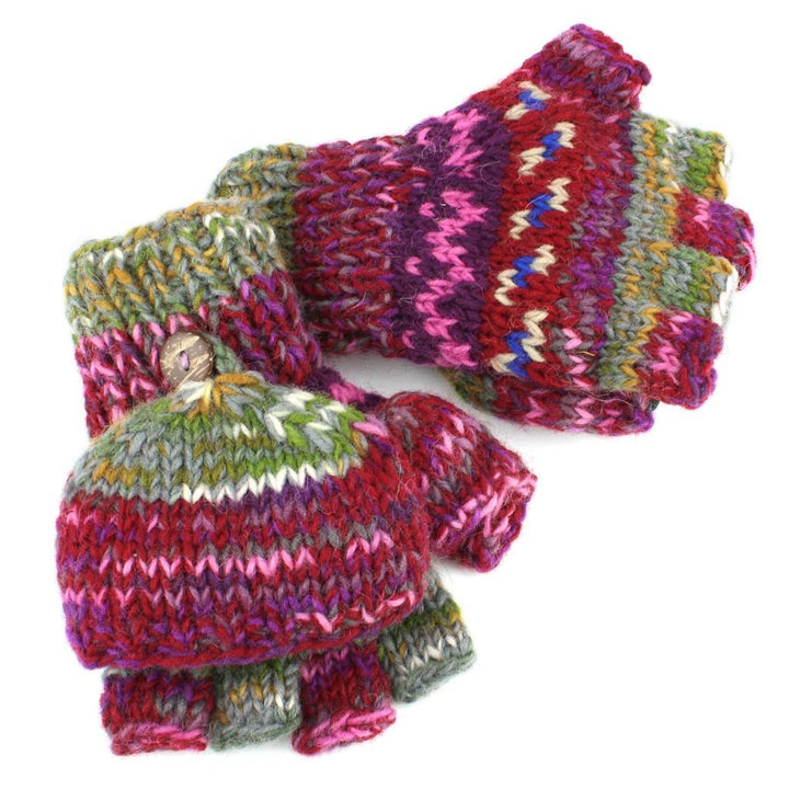 Wool Knit Fingerless Shooter Gloves - Space Dye (Purple & Green)
