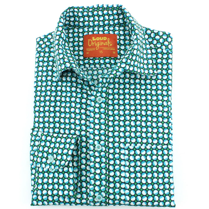 Regular Fit Long Sleeve Shirt - Green & Blue Circles