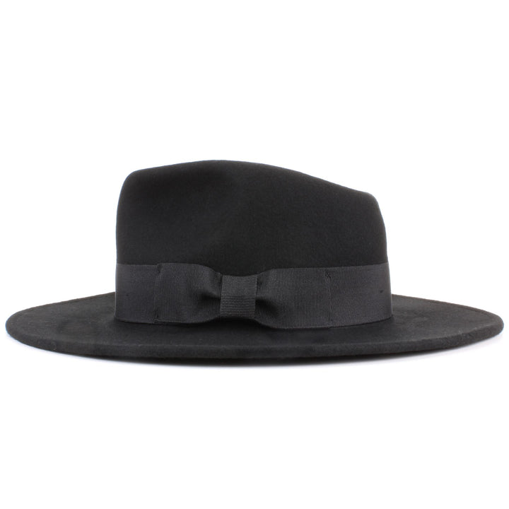 Wool felt Fedora hat with wide grosgrain band - Black