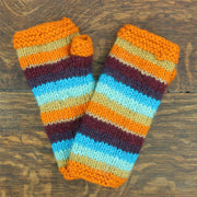 Hand Knitted Wool Arm Warmer - Stripe Retro C
