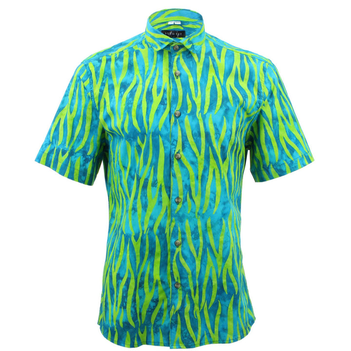 Slim Fit Short Sleeve Shirt - Turquoise & Green Abstract