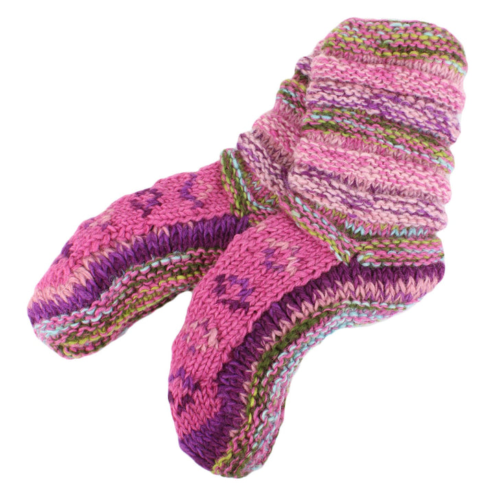 Chunky Wool Knit Slipper Socks - Pink