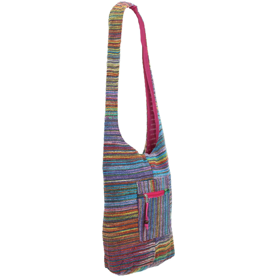 Striped Chenille Sling Shoulder Bag - Multi - Pink Lining