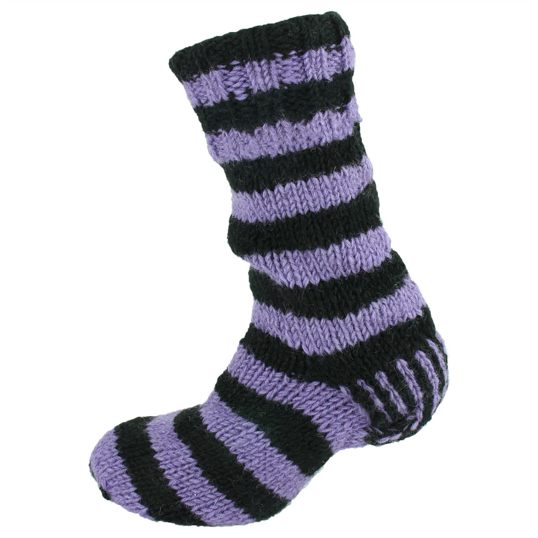 Chunky Wool Knit Fleece Lined Socks - Purple & Black