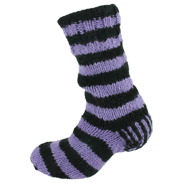 Chunky Wool Knit Fleece Lined Socks - Purple & Black