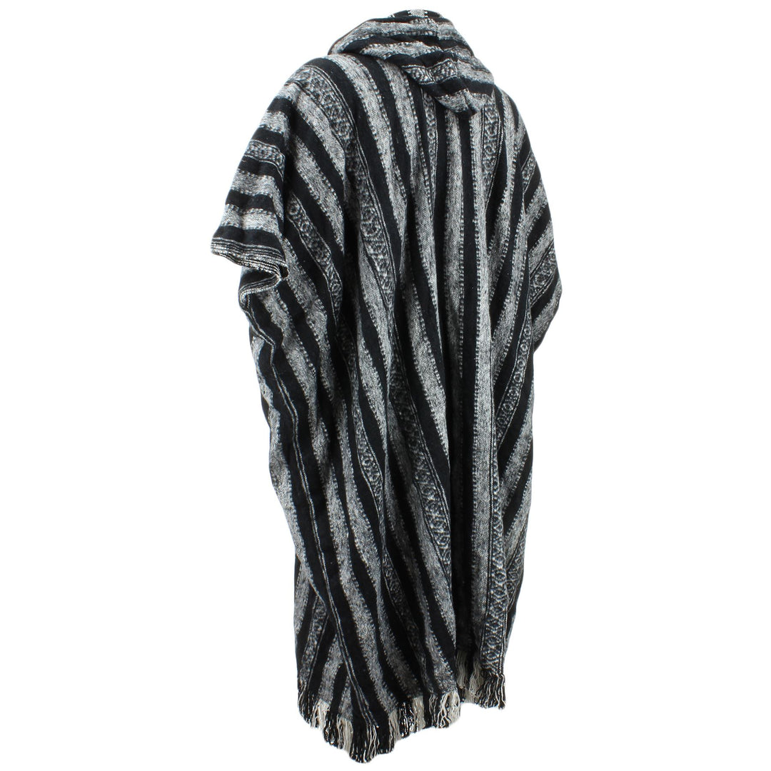 Brushed Cotton Long Hooded Poncho - Black White