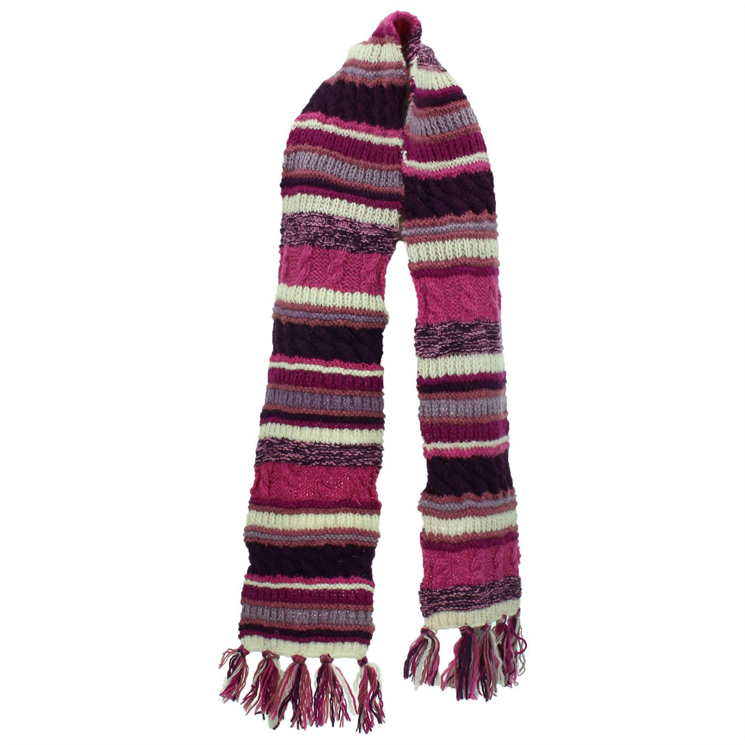 Chunky Wool Knit Scarf - Stripe Pink