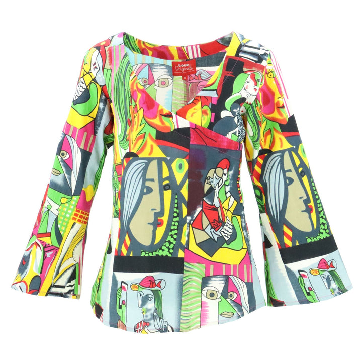 Wrap Top With Bell Sleeve - Cubism Grey