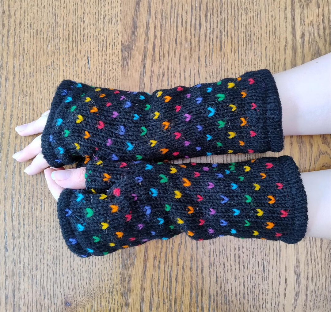 Wool Knit Fleece Lined  Wrist Warmers - Tik Tik Black