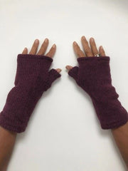 Wool Knit Fleece Lined  Wrist Warmers - Plain Burgundy