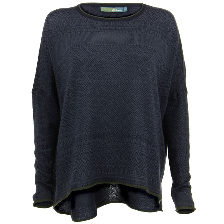 Wool Blend Knit Jumper with Nordic Fair Isle Design - Indigo Grape