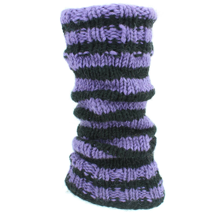 Chunky Wool Knit Leg Warmers - Purple & Black