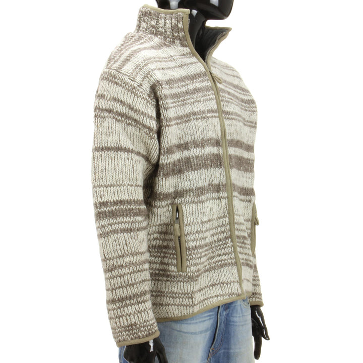 Wool knit Space Dye Fleece Lined Zip Jacket - Beige