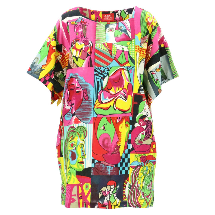 Modern Kimono Pocket Dress - Cubism Blue