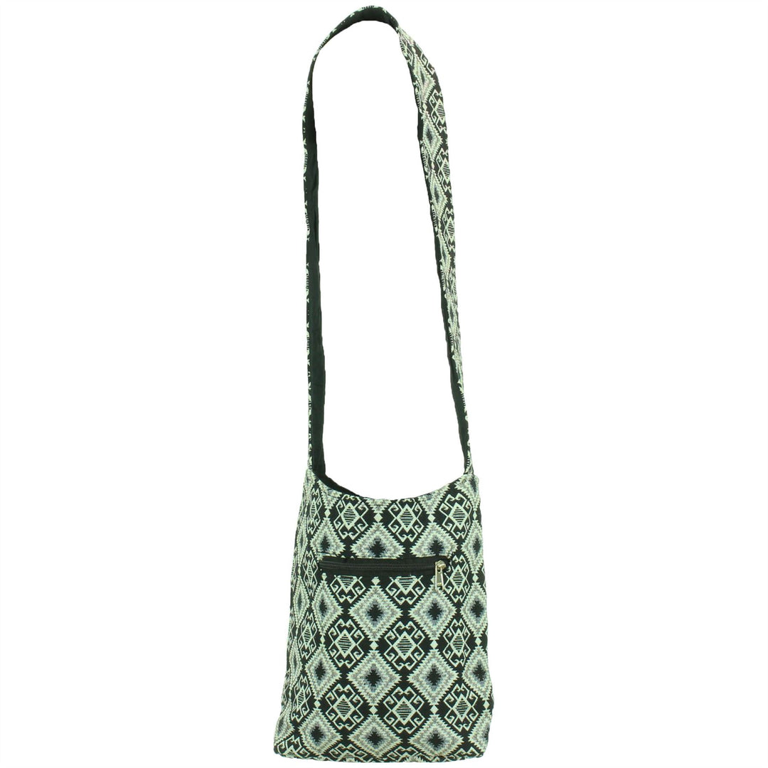 Cotton Canvas Sling Shoulder Bag - Aztec Grey Black
