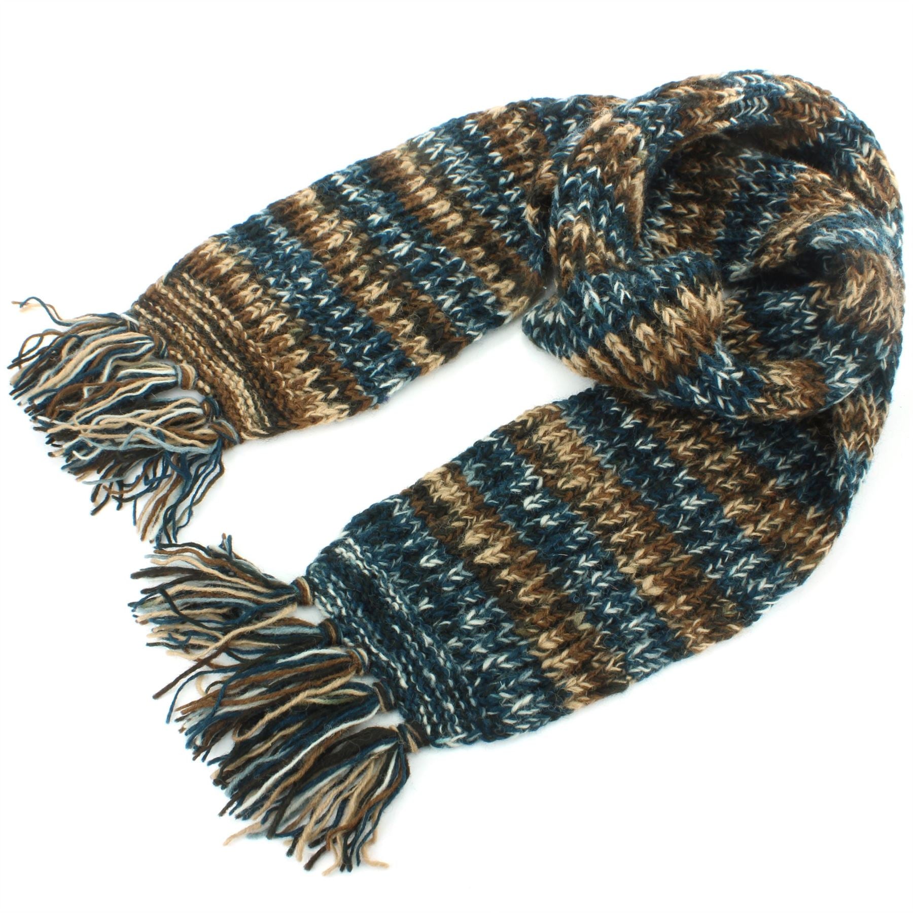 Chunky Wool Knit Abstract Pattern Scarf - 17 Blue Brown – LoudElephant