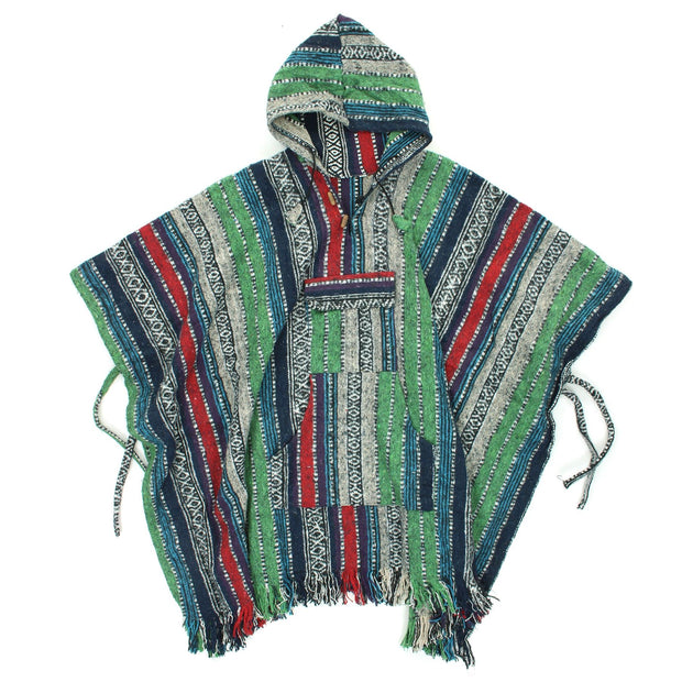 Brushed Gheri Cotton Poncho - 03 Green Blue Red