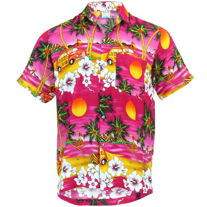 Short Sleeve Hawaiian Shirt - Sunset Camper - Pink