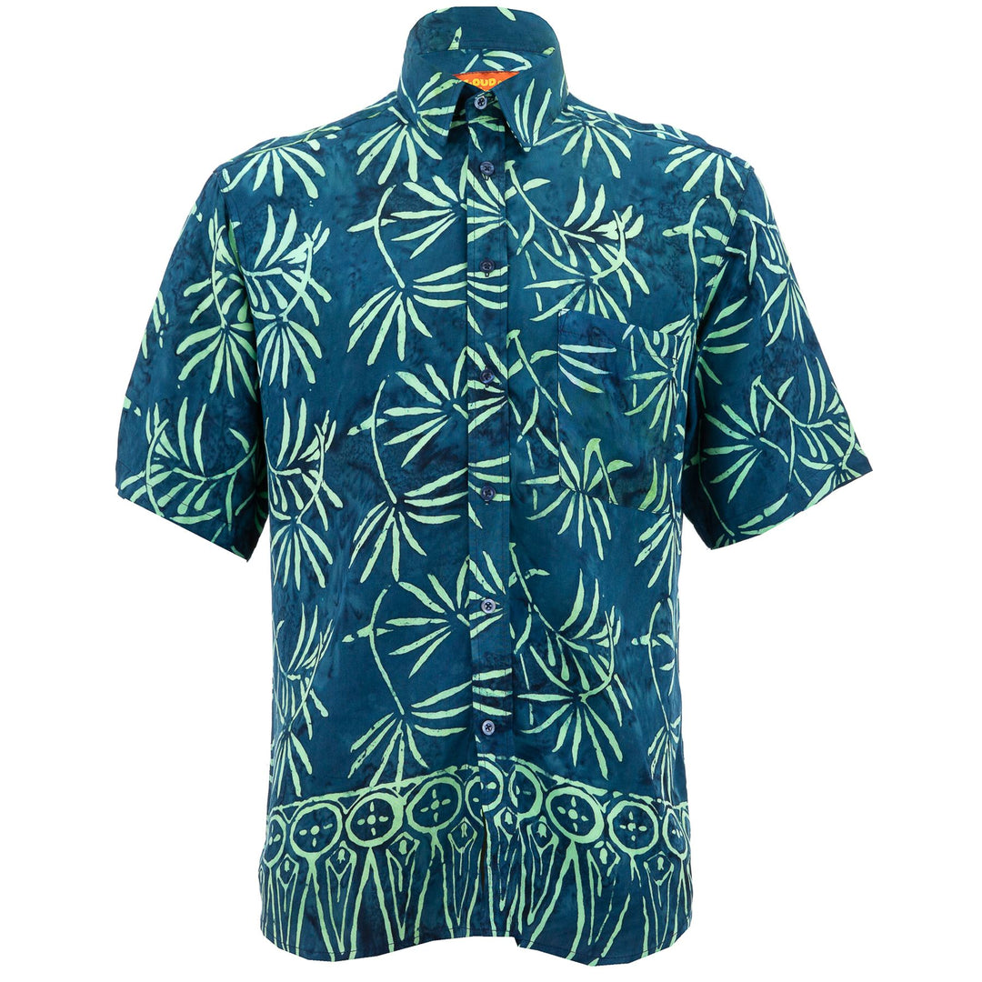 Regular Fit Short Sleeve Shirt - Tropical Leaf - Petrol