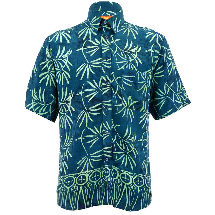 Regular Fit Short Sleeve Shirt - Tropical Leaf - Petrol