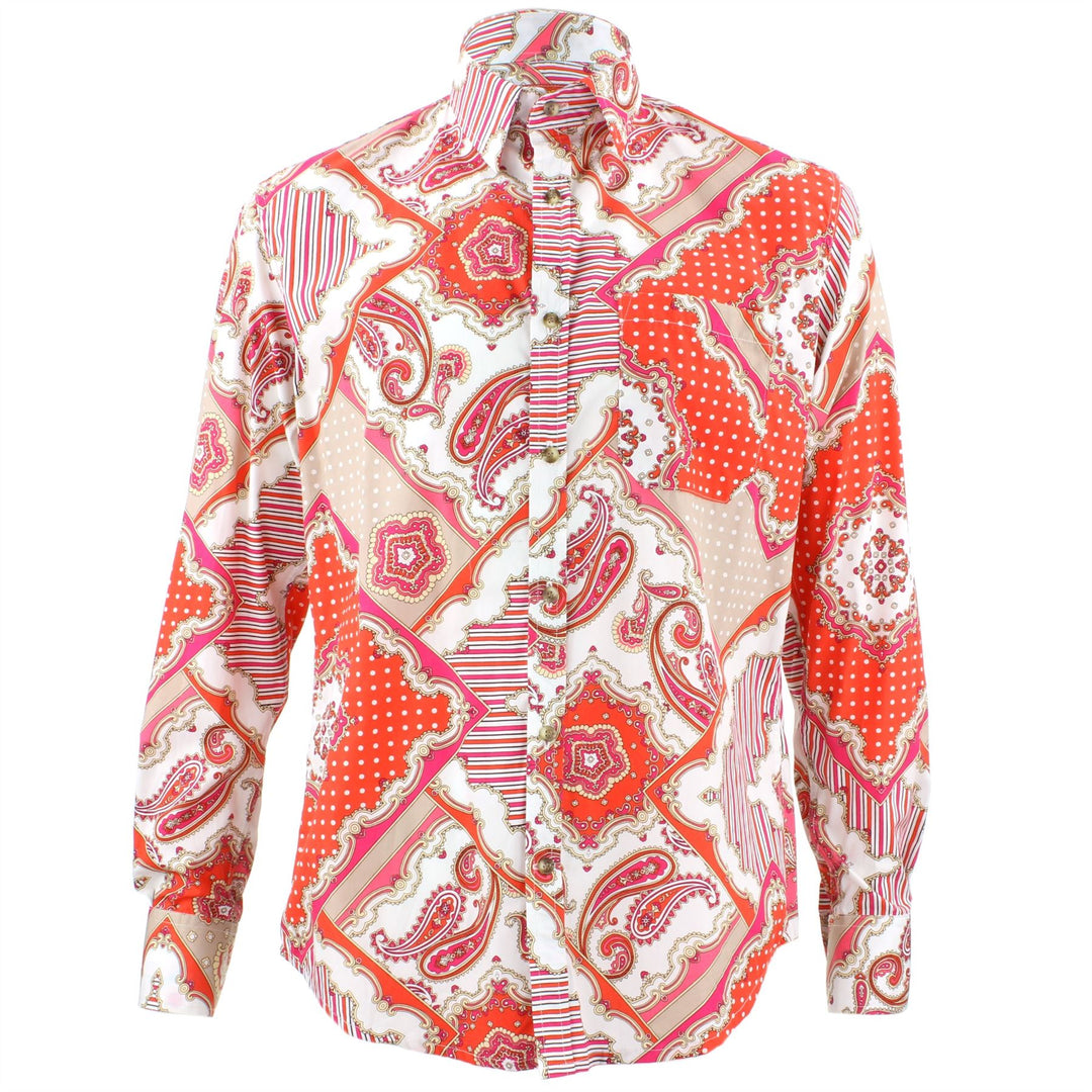 Tailored Fit Long Sleeve Shirt - Orange & Pink Paisley