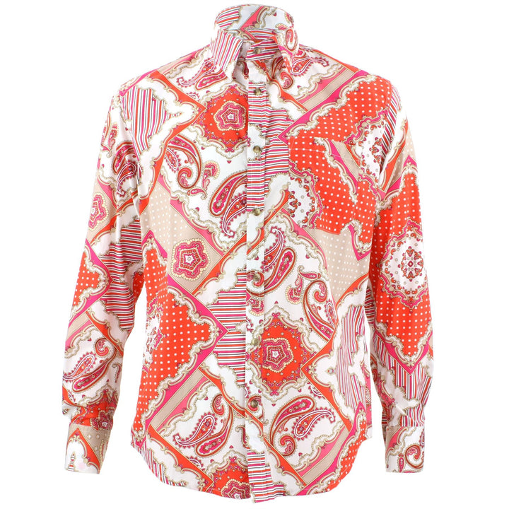 Tailored Fit Long Sleeve Shirt - Orange & Pink Paisley