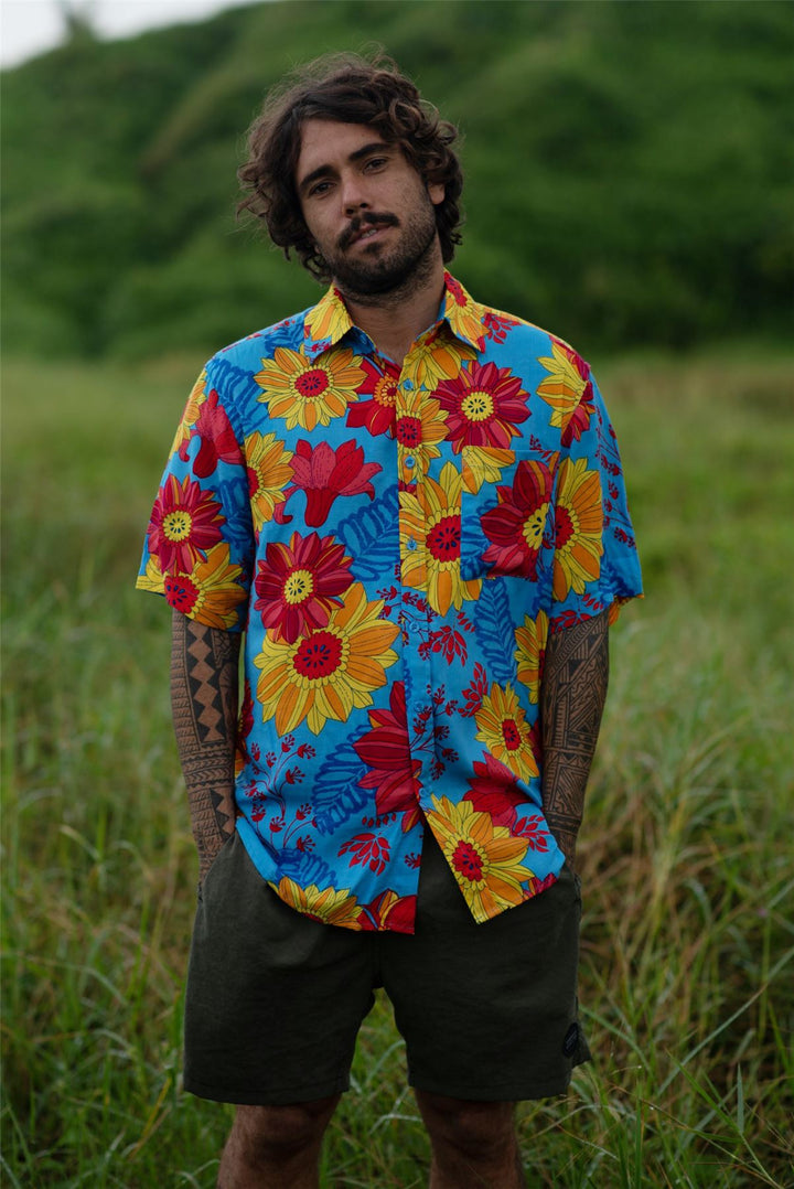 Regular Fit Short Sleeve Shirt - Blue Sky Meadow