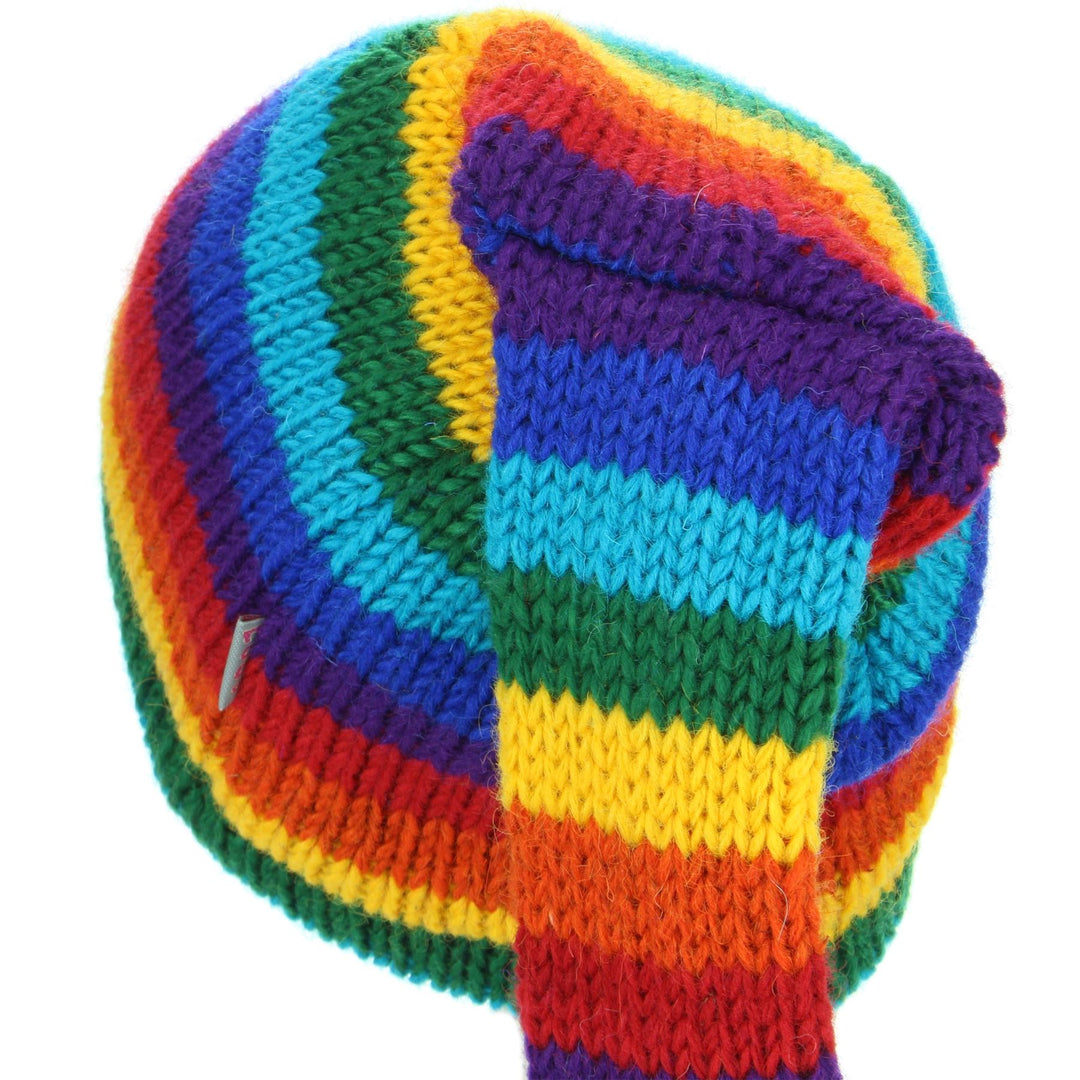 Wool Knit 'Tinky Winky' Tail Beanie Hat - Rainbow