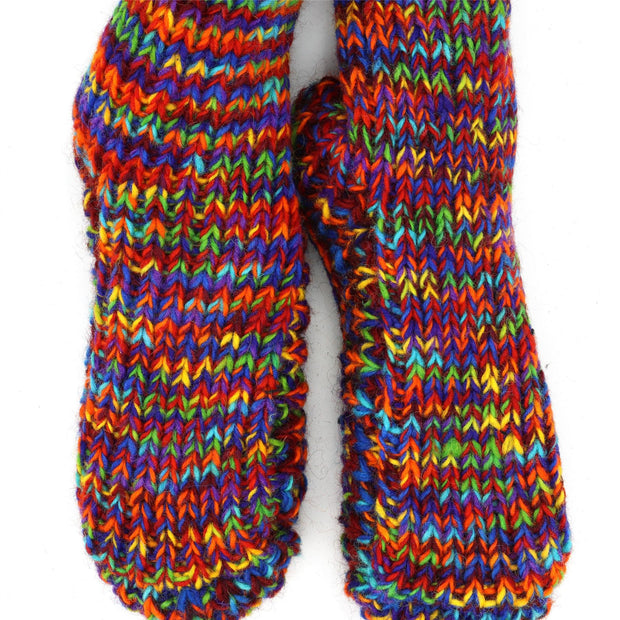 Hand Knitted Wool Slipper Socks - SD Rainbow