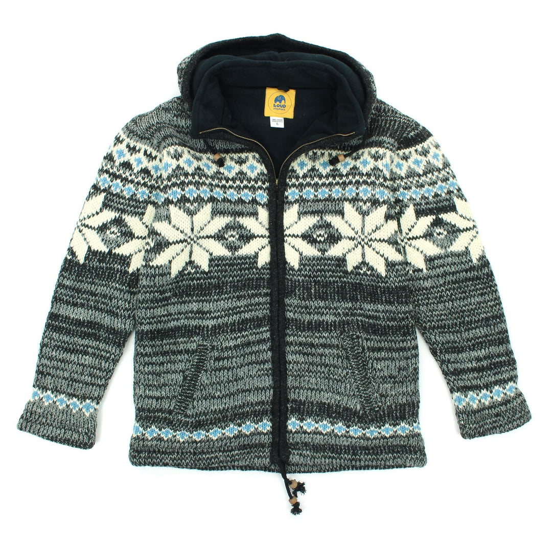 Hand Knitted Wool Hooded Jacket Cardigan - Fairisle Grey