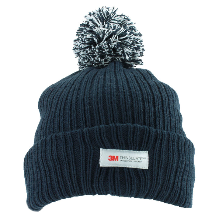 Childrens Beanie Hat with Turn-up and 2-Tone Bobble - Navy