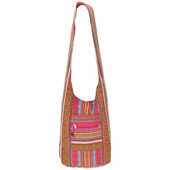 Diamond Pattern Canvas Sling Shoulder Bag - Pink
