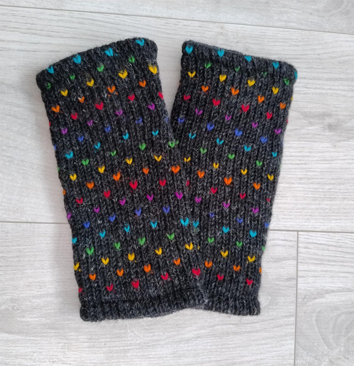 Wool Knit Fleece Lined  Wrist Warmers - Tik Tik Charcoal
