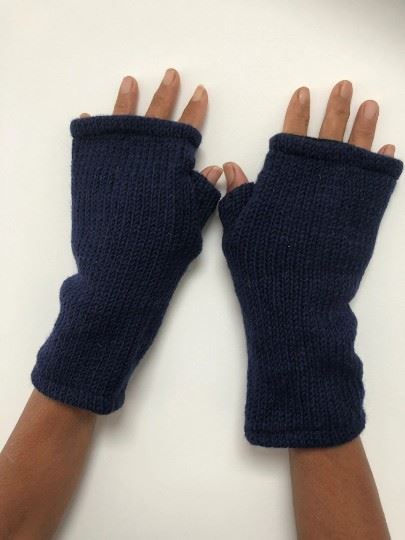 Wool Knit Fleece Lined  Wrist Warmers - Plain Navy