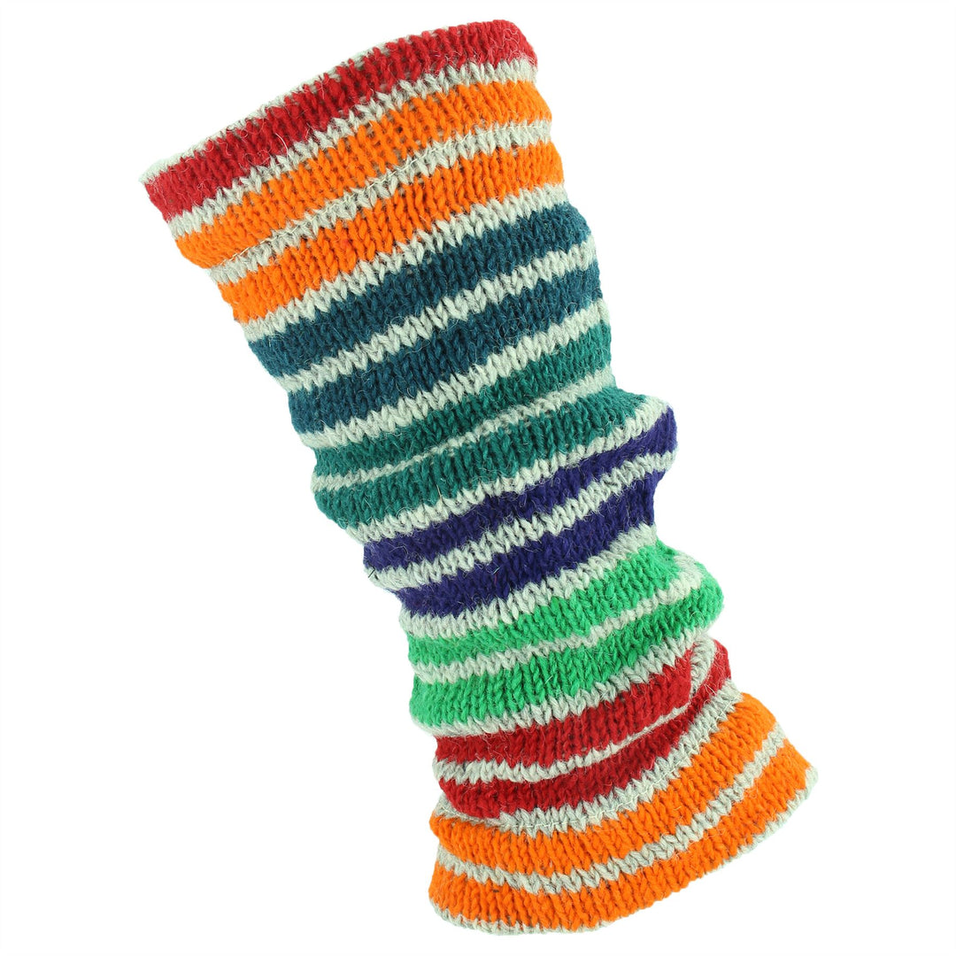 Chunky Wool Knit Leg Warmers - Stripe Green