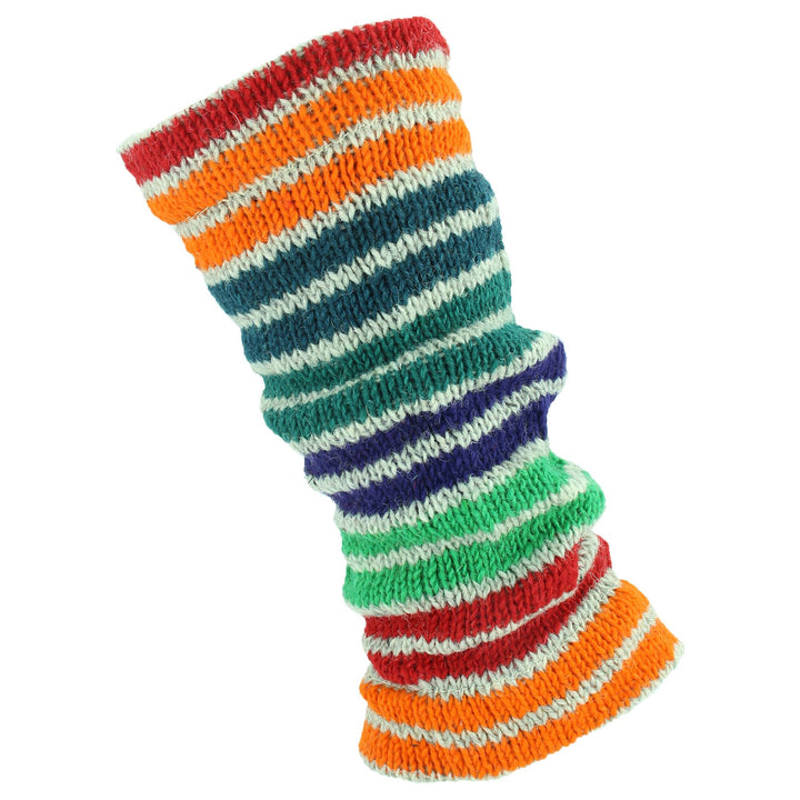 Chunky Wool Knit Leg Warmers - Stripe Green
