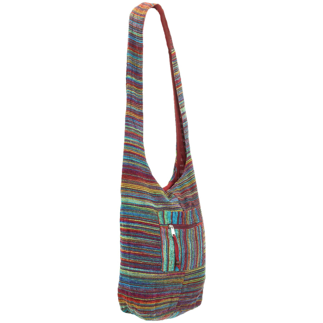 Striped Chenille Sling Shoulder Bag - Multi - Dark Red Lining