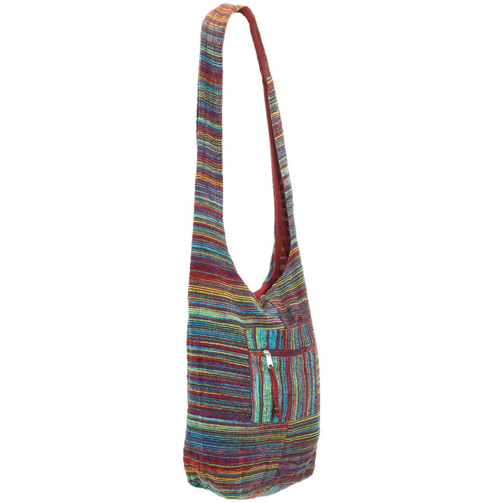 Striped Chenille Sling Shoulder Bag - Multi - Dark Red Lining