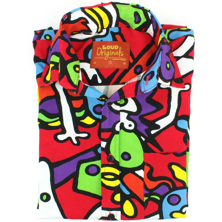 Slim Fit Short Sleeve Rayon Shirt - Tiffy Print - Red