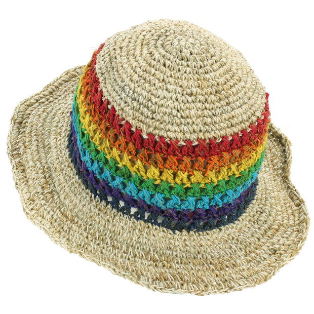 Hemp & Cotton Sun Hat - Crochet Rainbow Stripe