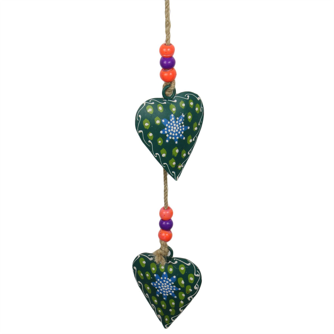 Hanging Mobile Decoration String of Hearts - Green - Sand String