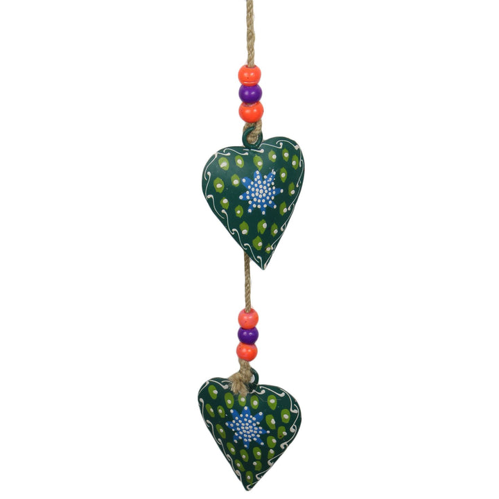Hanging Mobile Decoration String of Hearts - Green - Sand String