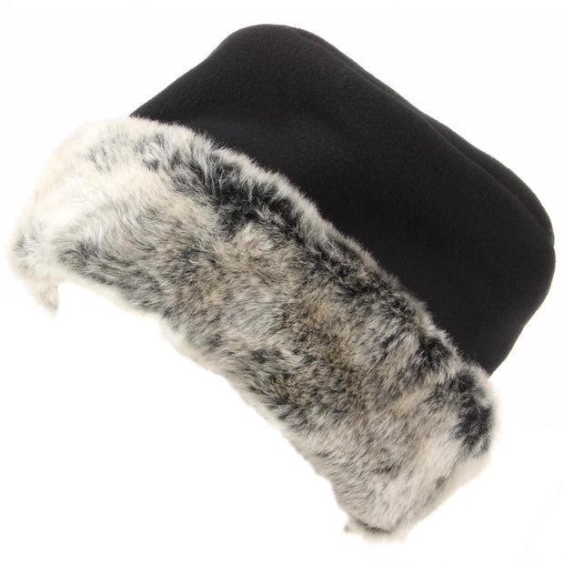 Fleece Hat with a Silver Faux Fur cuff - Black