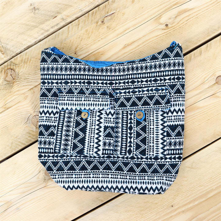 Cotton Canvas Sling Bag Double Pocket - Blue